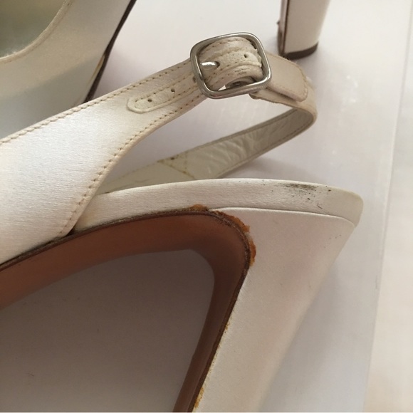 White Satin Stewart Weitzman Open Toe Heels 8.5 - Picture 6 of 15